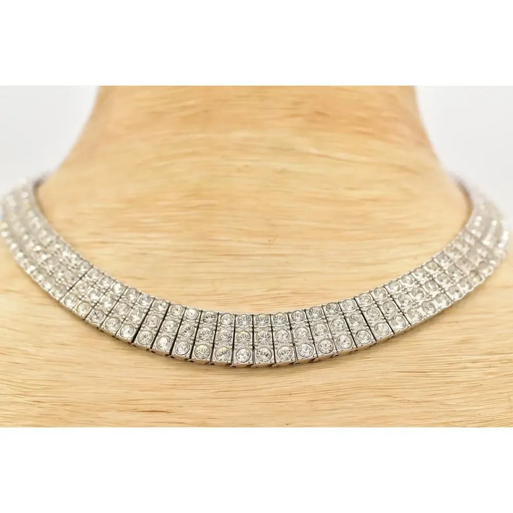 Vintage Crystal Collar Necklace Pave Rhinestone Crystal Sparkle Heavy Y2K BinBD